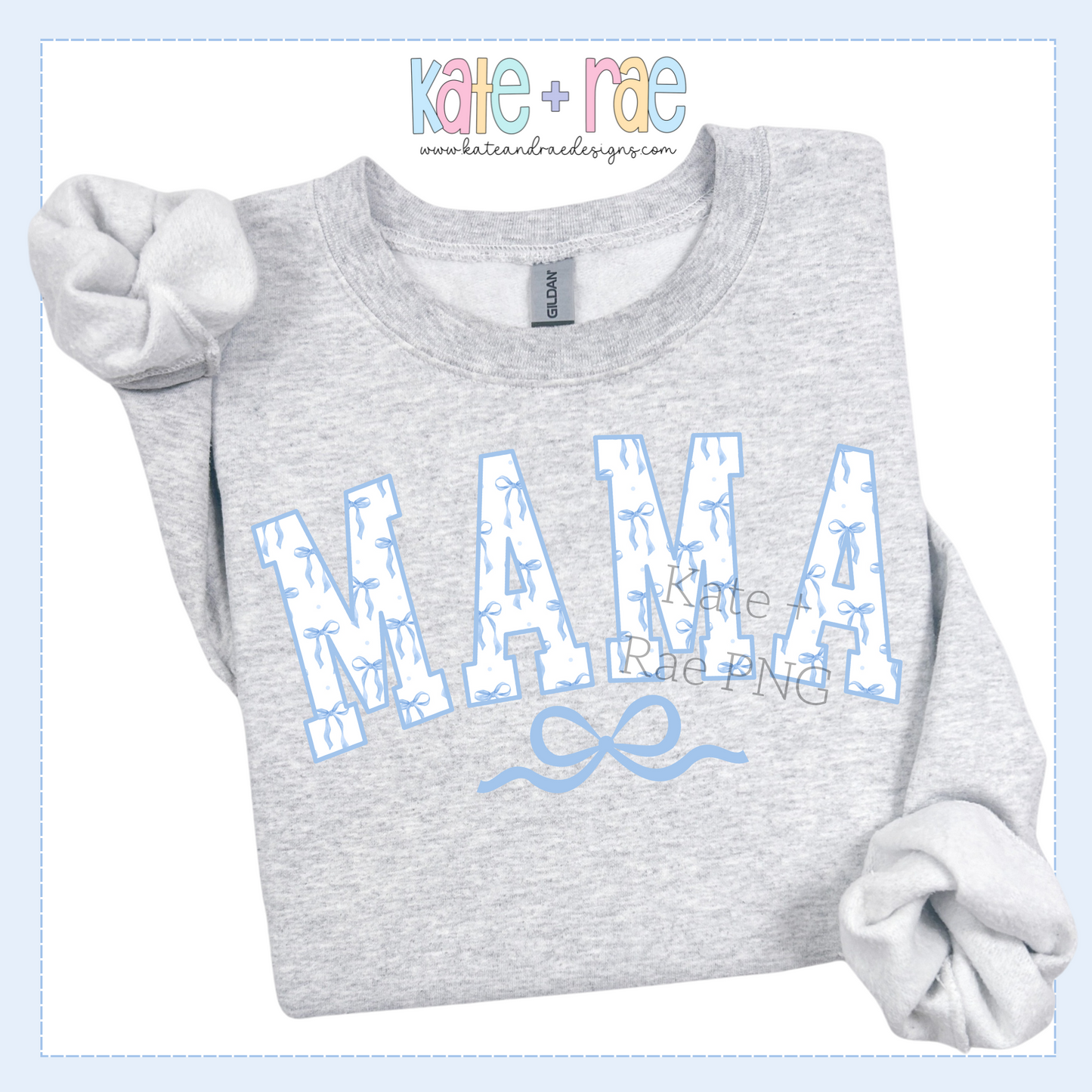 Blue Curved Varsity Coquette Mama with Bow PNG