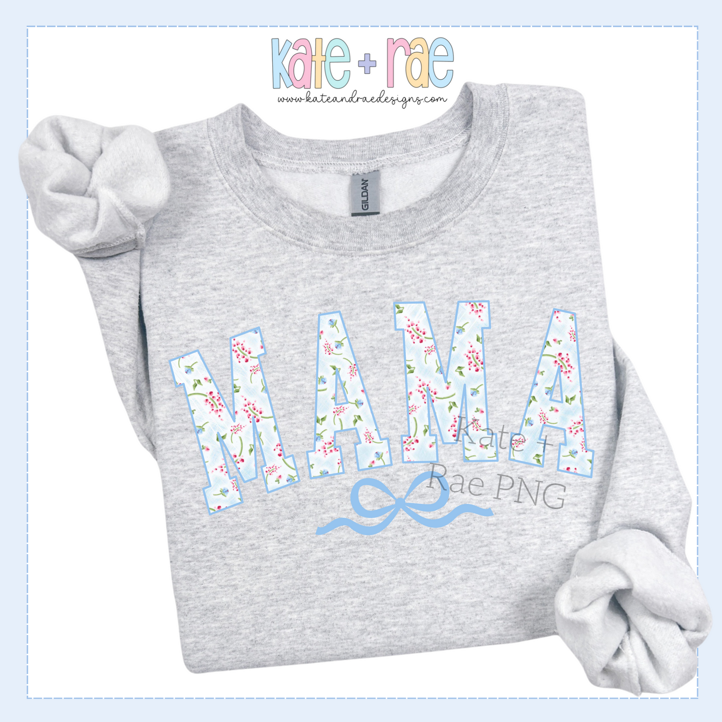 Blue Floral Curved Varsity Mama with Bow PNG
