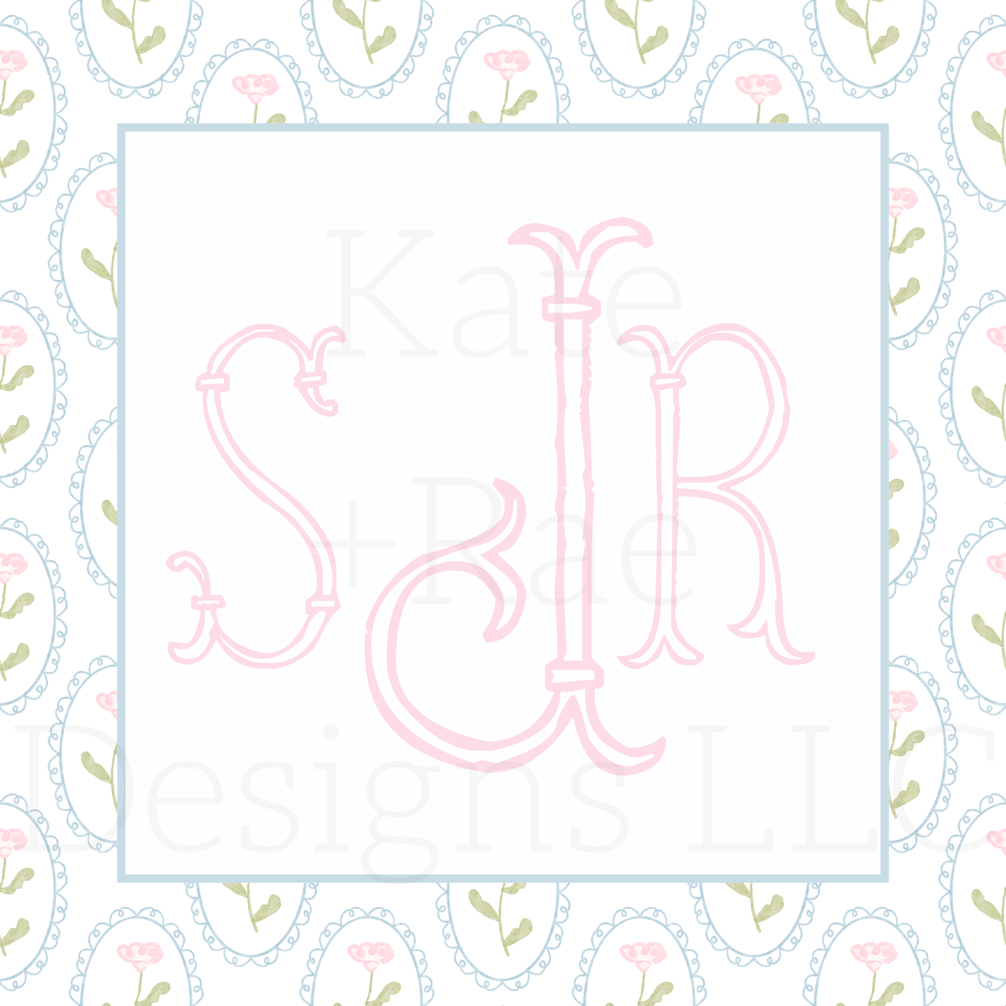 Pink Watercolor Florals in Scalloped Frame Seamless Pattern