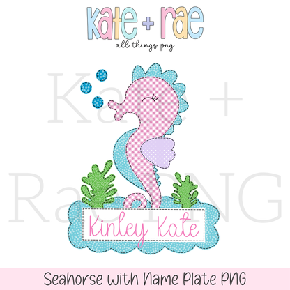 Girls Seahorse Faux Applique with Name Plate PNG