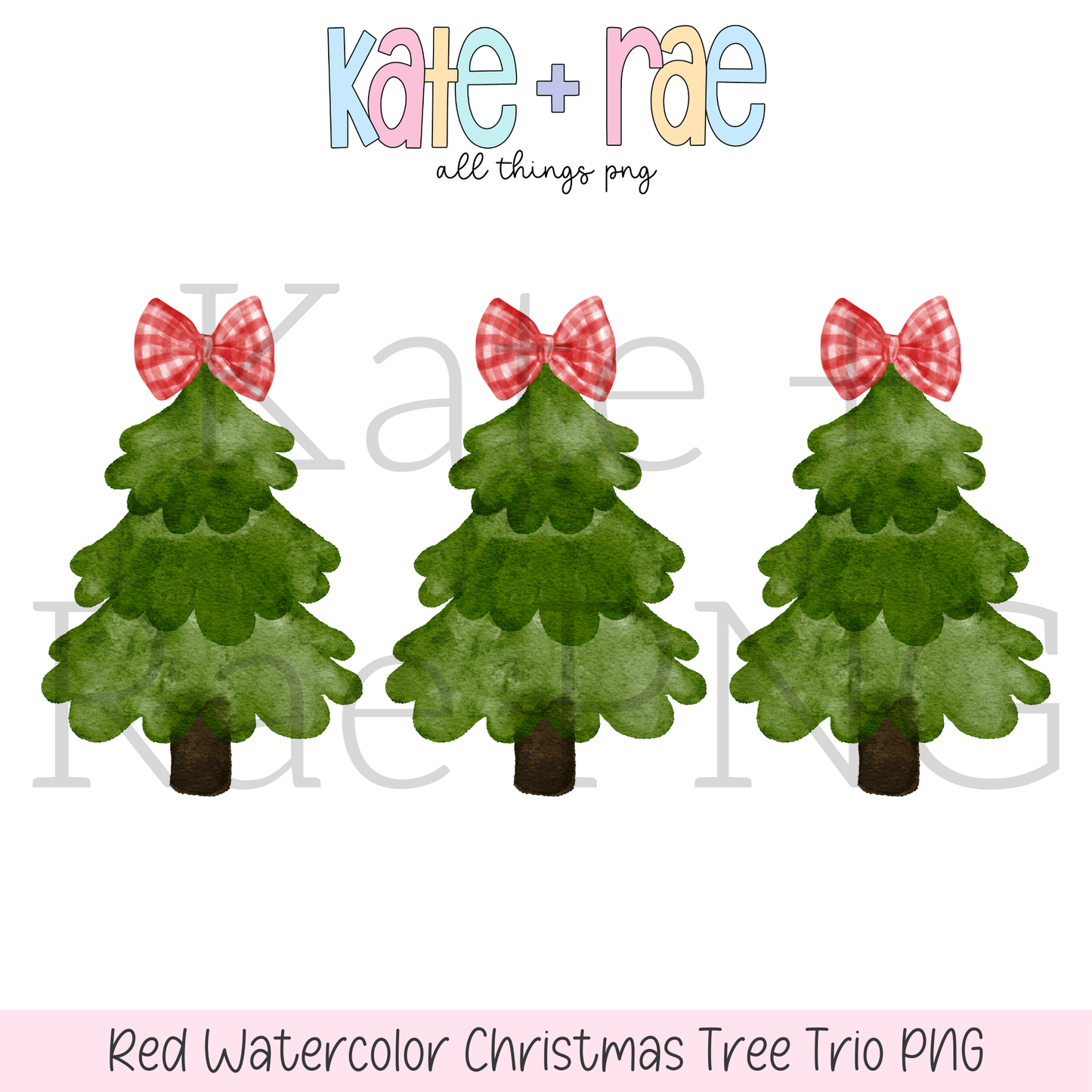 Girl's Watercolor Christmas Tree Trio with Red Bows