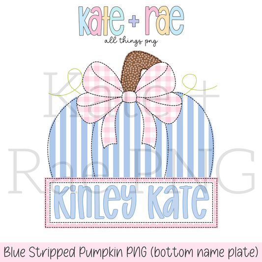 Blue Stripped Pumpkin Faux Applique PNG with Bottom Name Plate