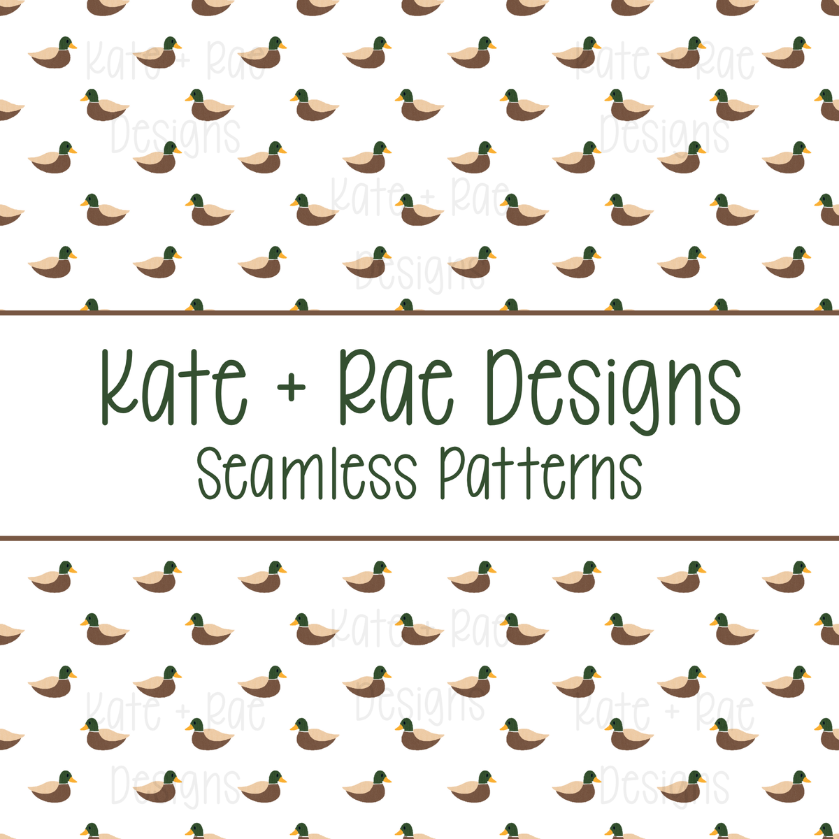 Mallard Duck Watercolor Seamless Pattern with White Background: Smaller scale seamless pattern of watercolor mallard ducks on a white background