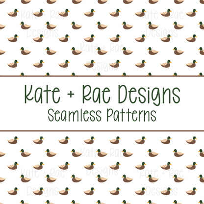 Mallard Duck Watercolor Seamless Pattern with White Background