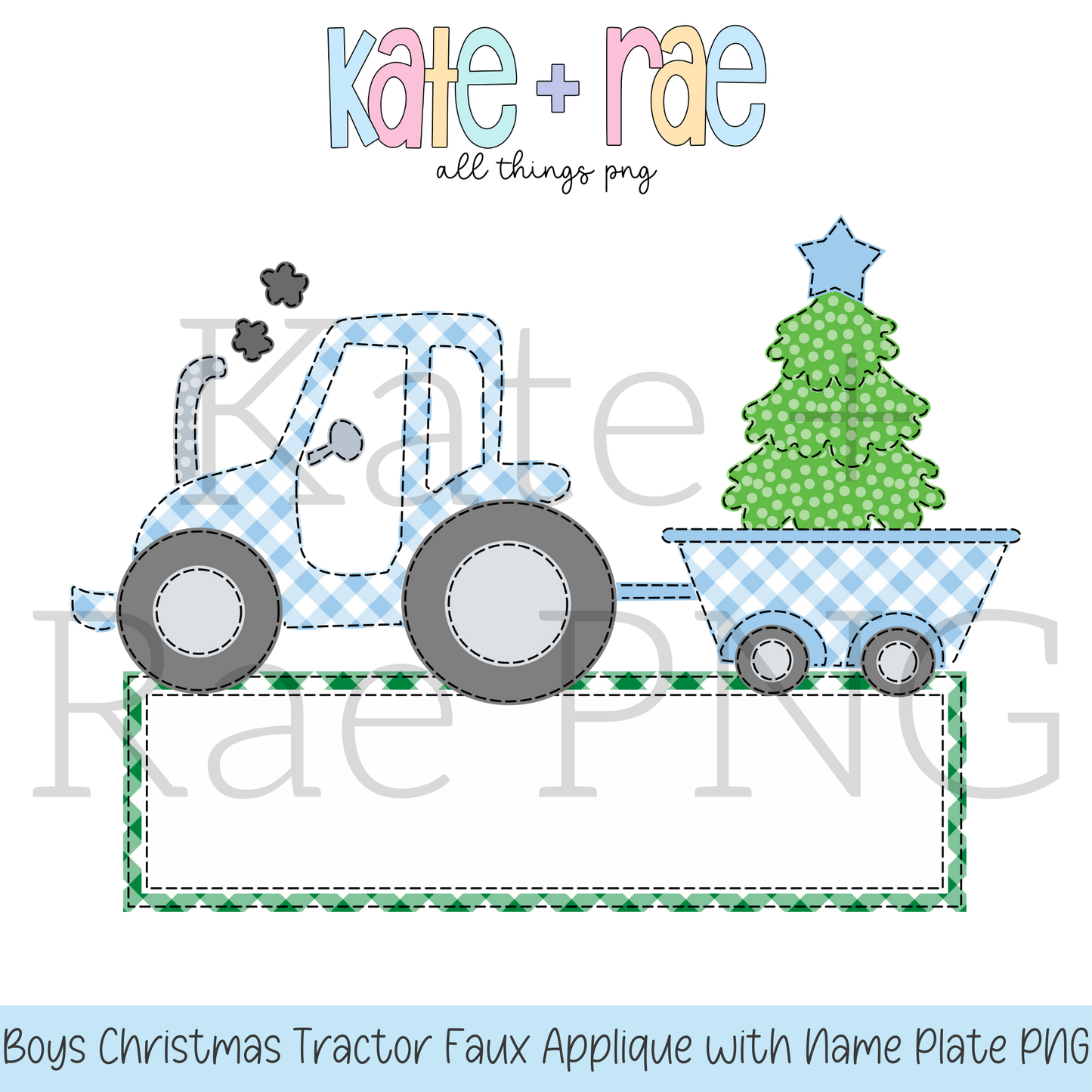 Boy's Christmas Tractor Faux Applique with Name Plate PNG