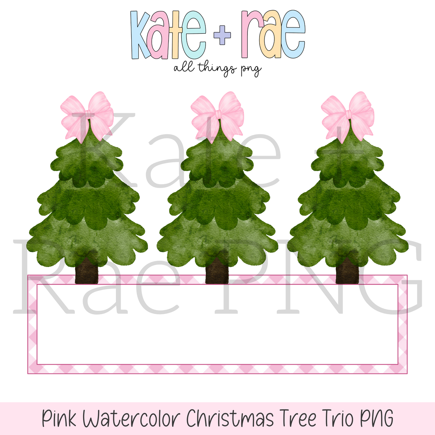 Girl's Watercolor Christmas Tree Trio with Nameplate PNG