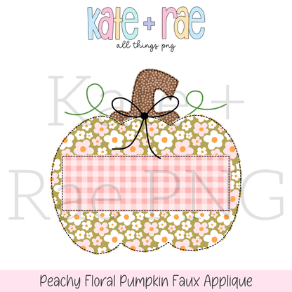 Peachy Floral Pumpkin Faux Applique PNG