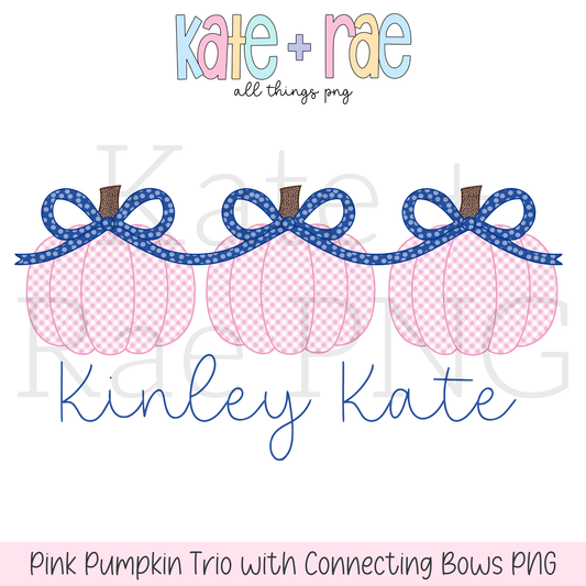 Pink Pumpkin Trio with Connecting Bows PNG