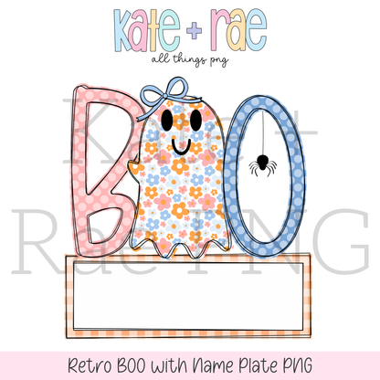 Girls Retro Boo PNG with Name Plate