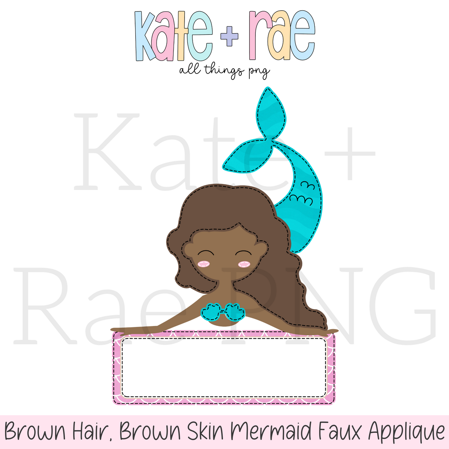 Brown Hair, Brown Skin Mermaid Faux Applique PNG