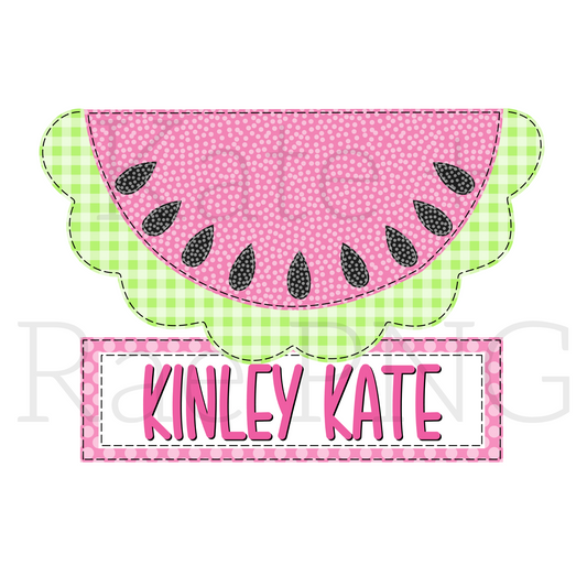 Scalloped Watermelon Faux Applique with Name Plate PNG