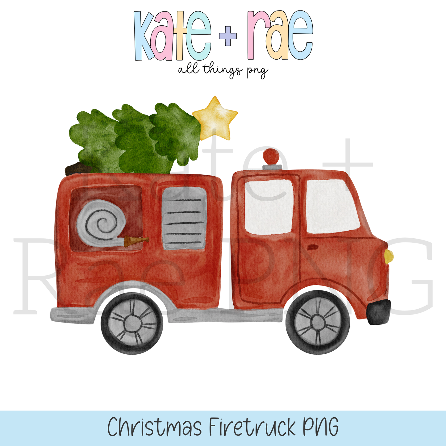 Boy's Watercolor Christmas Firetruck PNG