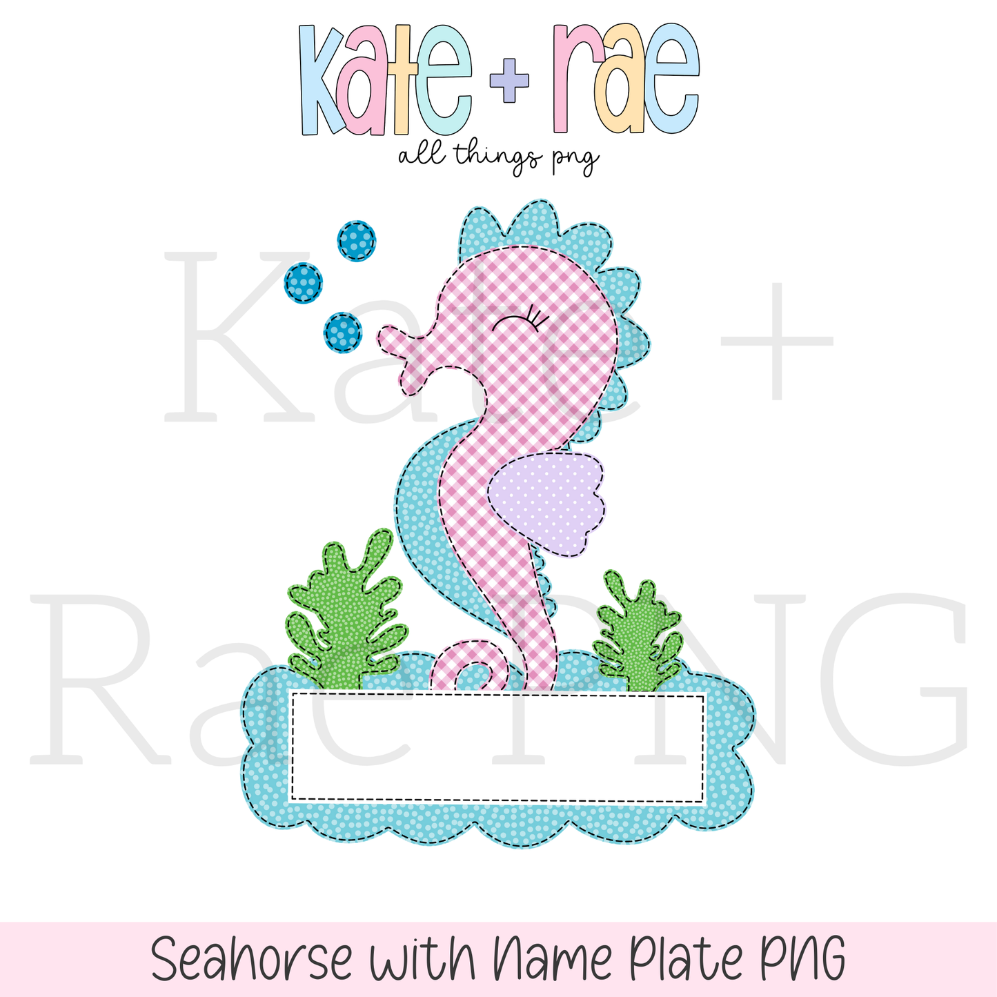 Girls Seahorse Faux Applique with Name Plate PNG