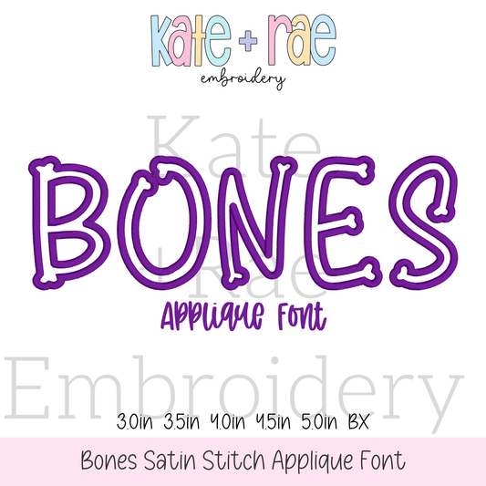 Bones Satin Stitch Applique Font Embroidery Design