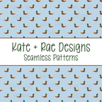 Mallard Duck Watercolor Seamless Pattern with Blue Background: Smaller scale seamless pattern of watercolor mallard ducks on a light blue background
