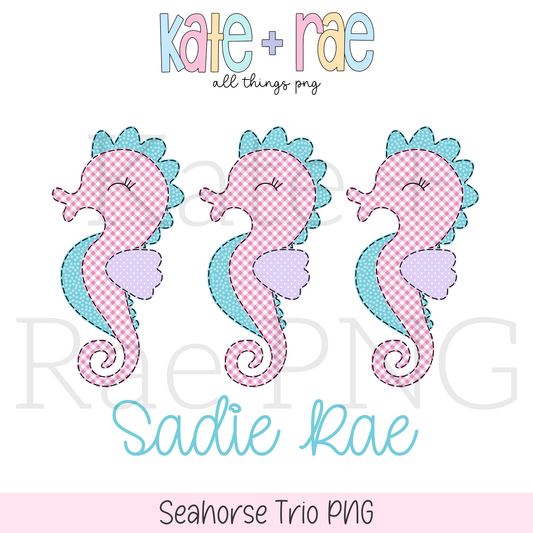 Girls Seahorse Trio Faux Applique PNG