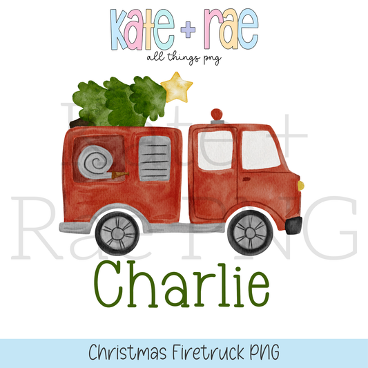 Boy's Watercolor Christmas Firetruck PNG