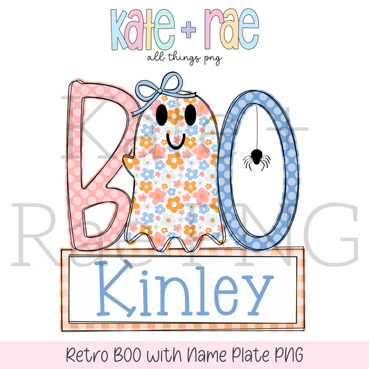 Girls Retro Boo PNG with Name Plate