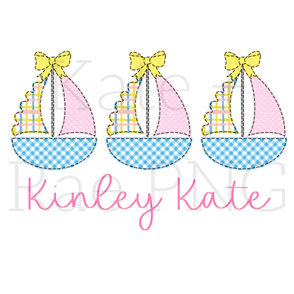 Girl's Sailboat Trio Faux Applique PNG