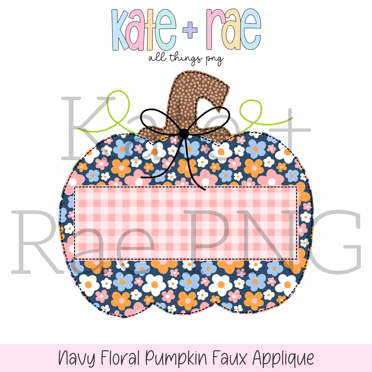 Navy Floral Pumpkin Faux Applique PNG