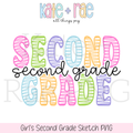 SECOND GRADE ONLY: The words Second Grade in pastel striped letters with second grade in black script