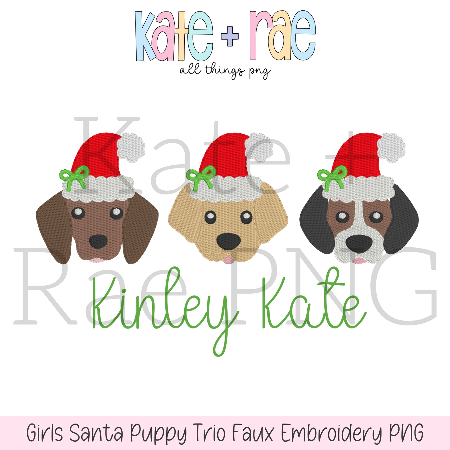 Girl's Santa Puppy Trio Faux Embroidery PNG