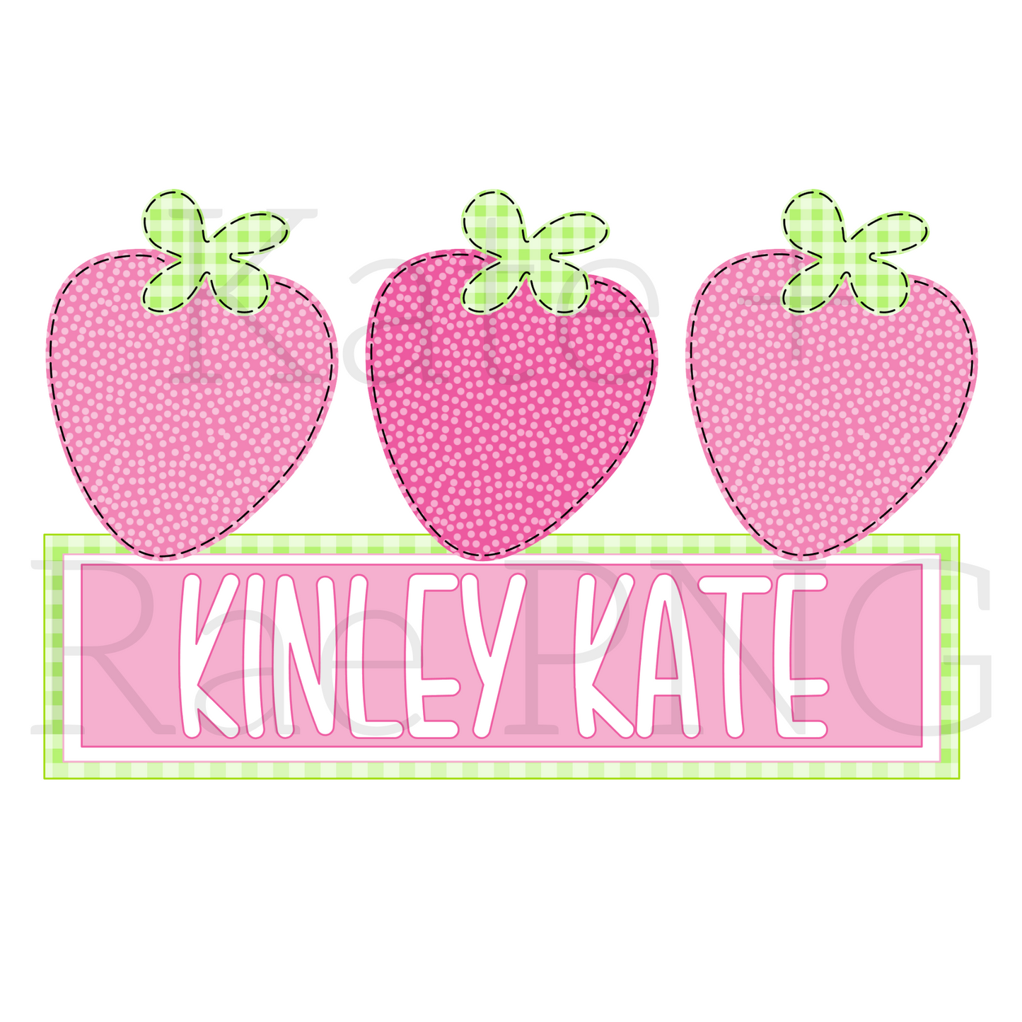 Spring Strawberry Trio Faux Applique with Name Plate PNG