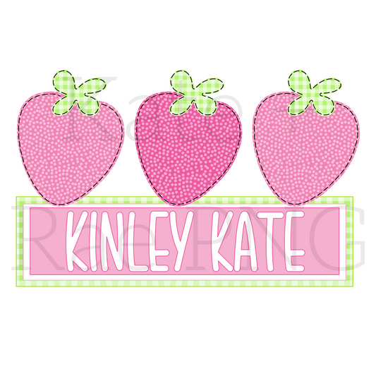 Spring Strawberry Trio Faux Applique with Name Plate PNG