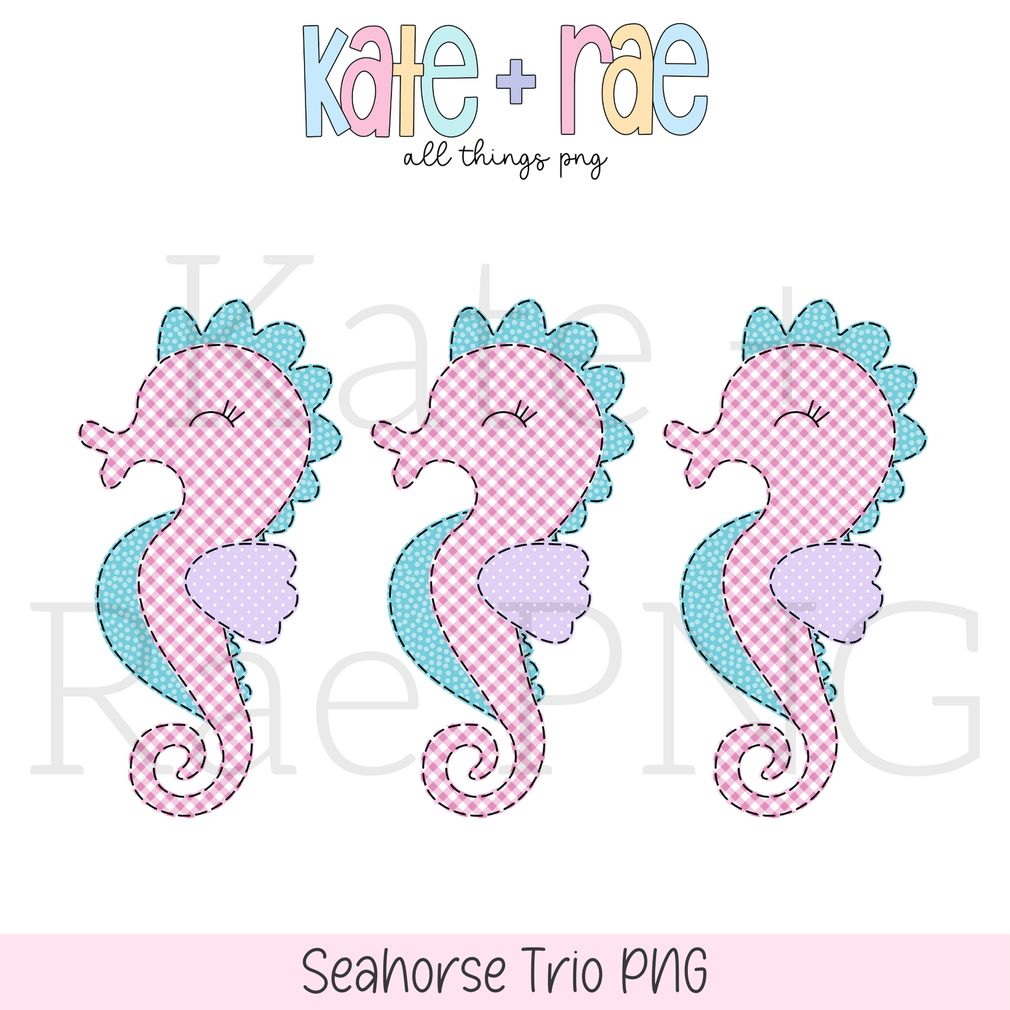 Girls Seahorse Trio Faux Applique PNG