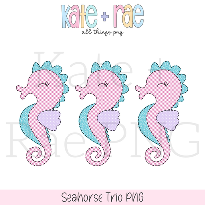 Girls Seahorse Trio Faux Applique PNG