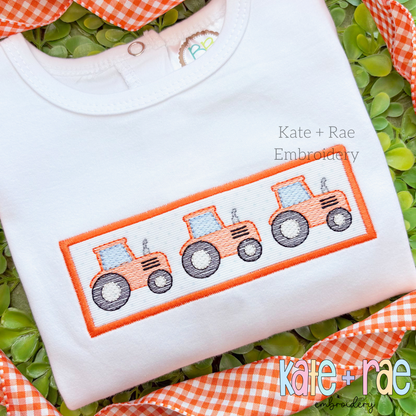 Tractor Trio Sketch Stitch with Satin Applique Patch Embroidery Design
