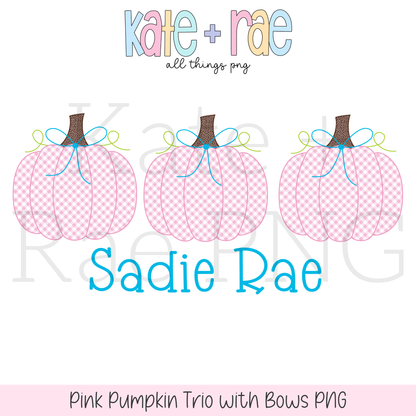 Pink Pumpkin Trio with Bows PNG
