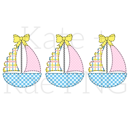 Girl's Sailboat Trio Faux Applique PNG