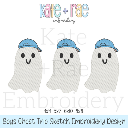 Boy's Ghost Trio Sketch Stitch Embroidery Design