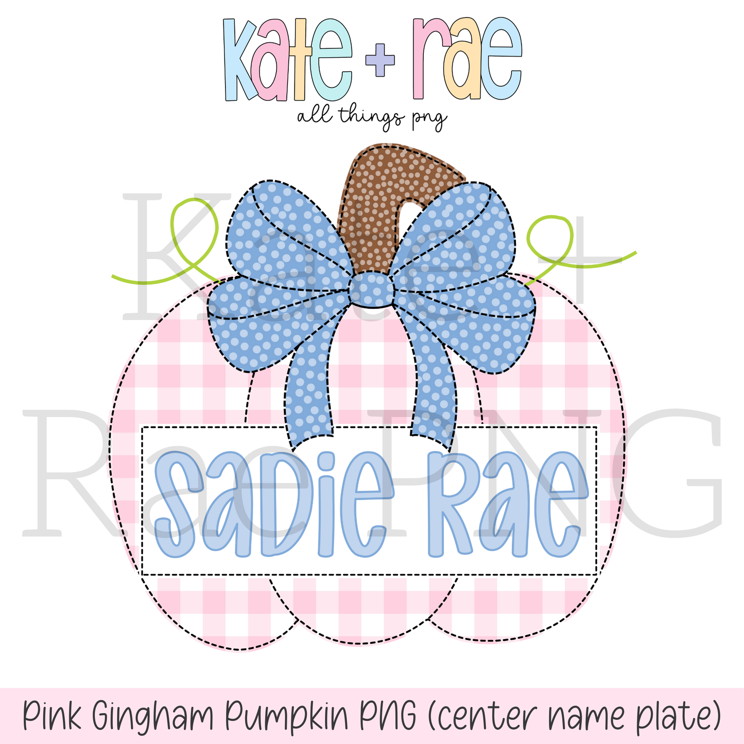 Pink Gingham Pumpkin Faux Applique PNG with Center Name Plate