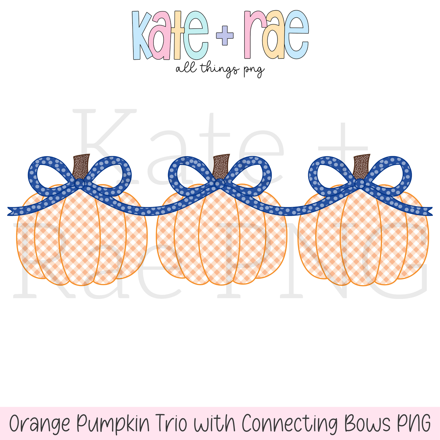 Orange Pumpkin Trio with Connecting Bows PNG