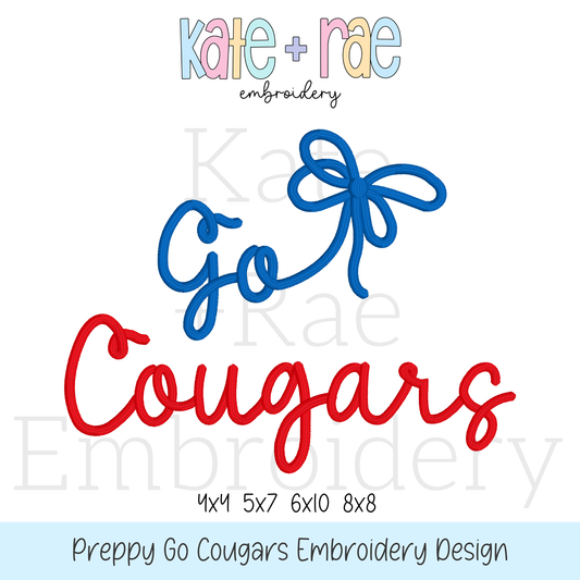 Preppy Go Cougars Embroidery Design