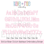 Dottie Bean Stitch Applique Embroidery Font: Upper and lowercase alphabet in light pink outlined bean stitch letters, available in 2 to 5 inch sizes plus BX