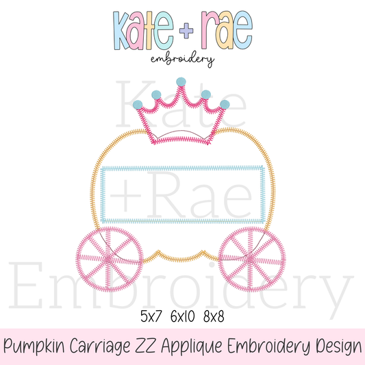 Pumpkin Carriage Zigzag Applique Embroidery Design