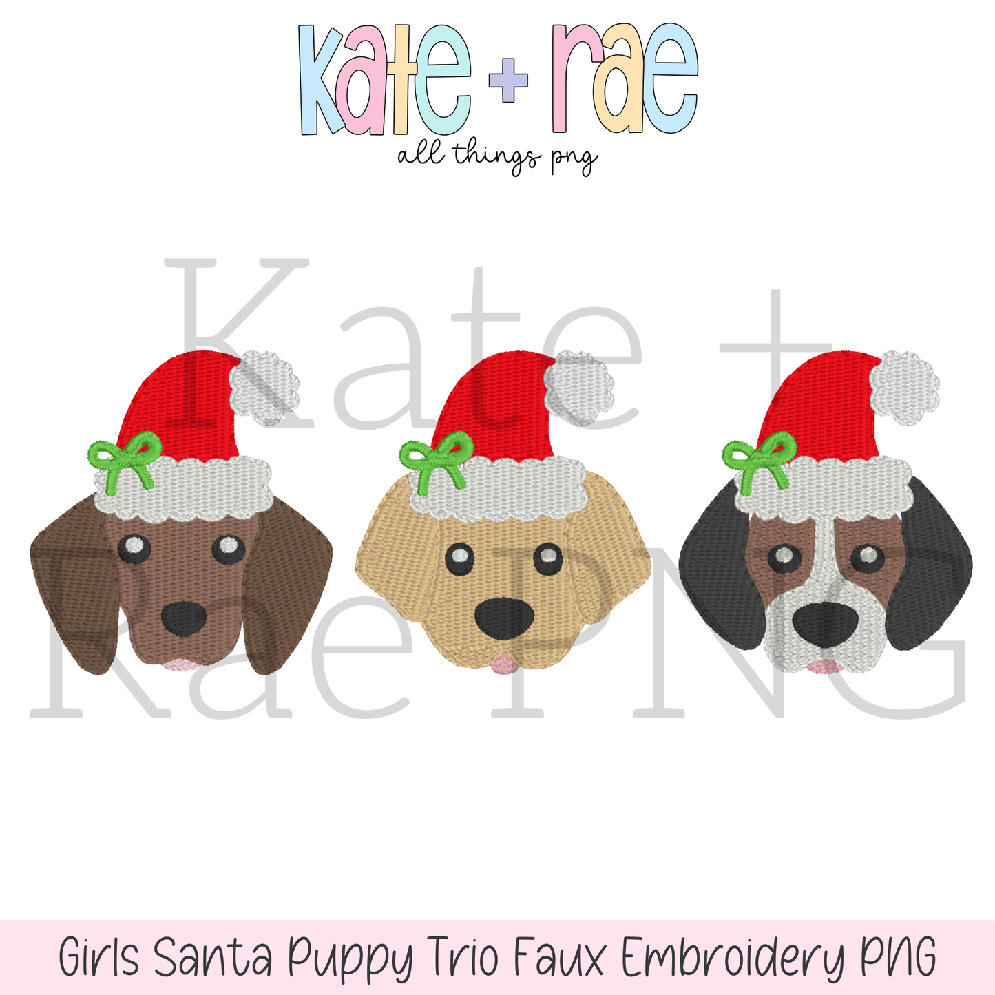 Girl's Santa Puppy Trio Faux Embroidery PNG