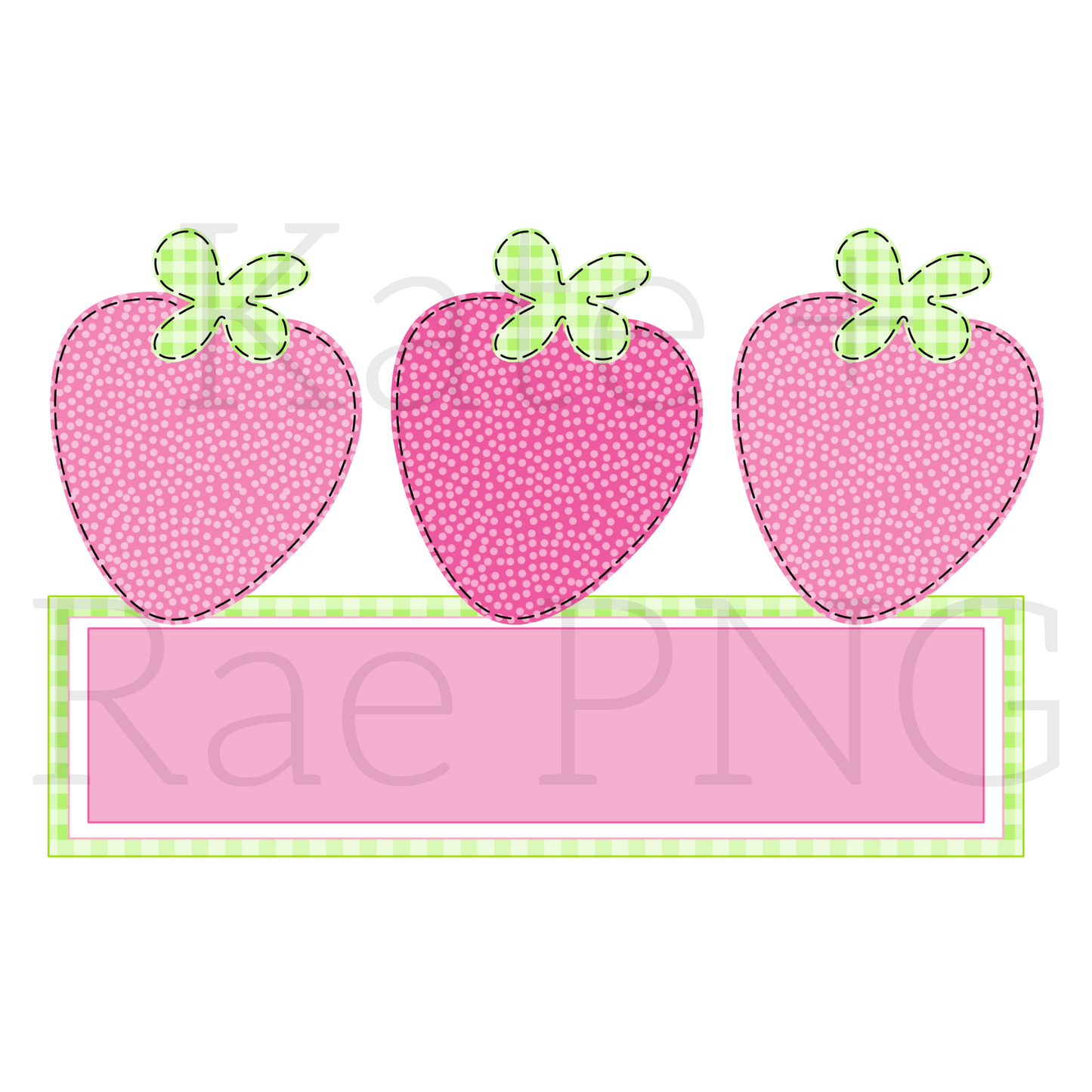 Spring Strawberry Trio Faux Applique with Name Plate PNG