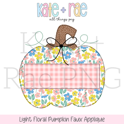Light Floral Pumpkin Faux Applique PNG
