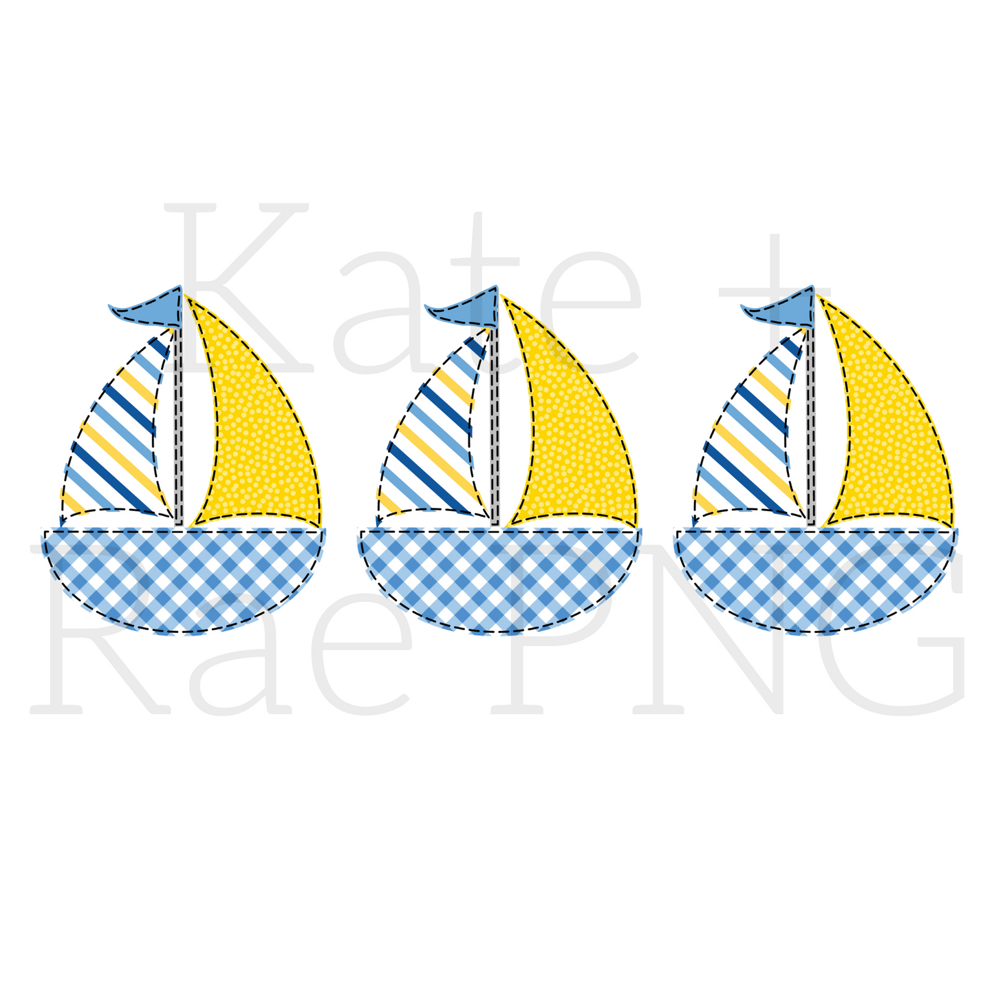 Boy's Sailboat Trio Faux Applique PNG