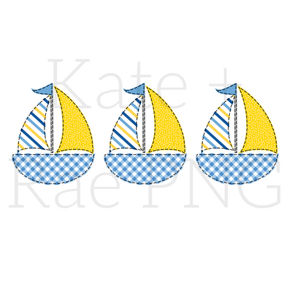 Boy's Sailboat Trio Faux Applique PNG