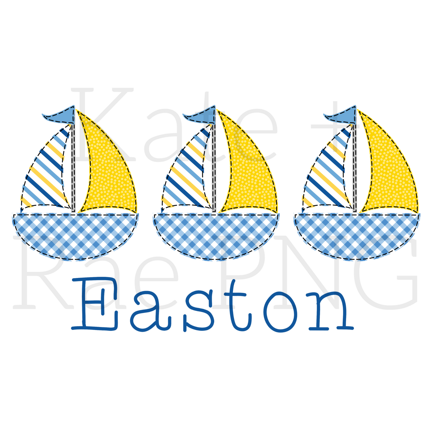 Boy's Sailboat Trio Faux Applique PNG