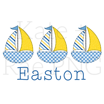 Boy's Sailboat Trio Faux Applique PNG