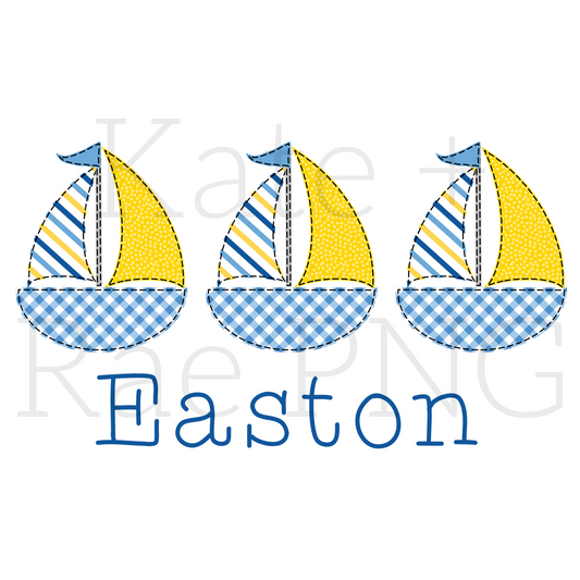 Boy's Sailboat Trio Faux Applique PNG