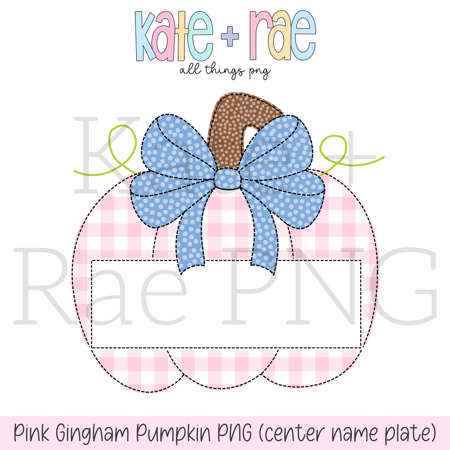 Pink Gingham Pumpkin Faux Applique PNG with Center Name Plate