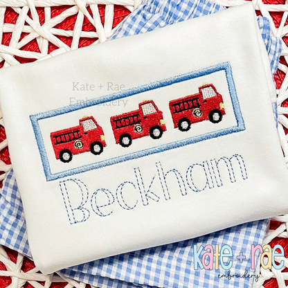 Firetruck Mini Fill Stitch with Patch Satin Applique Embroidery Design