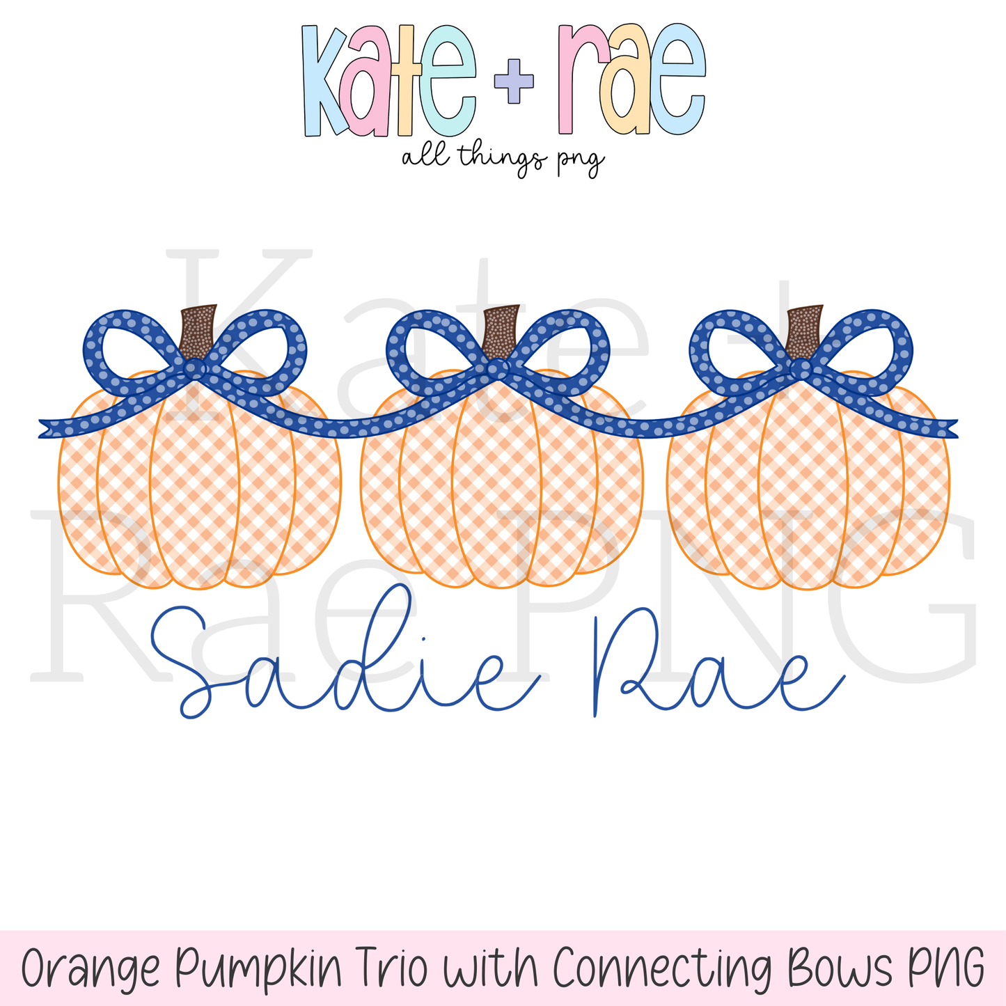 Orange Pumpkin Trio with Connecting Bows PNG